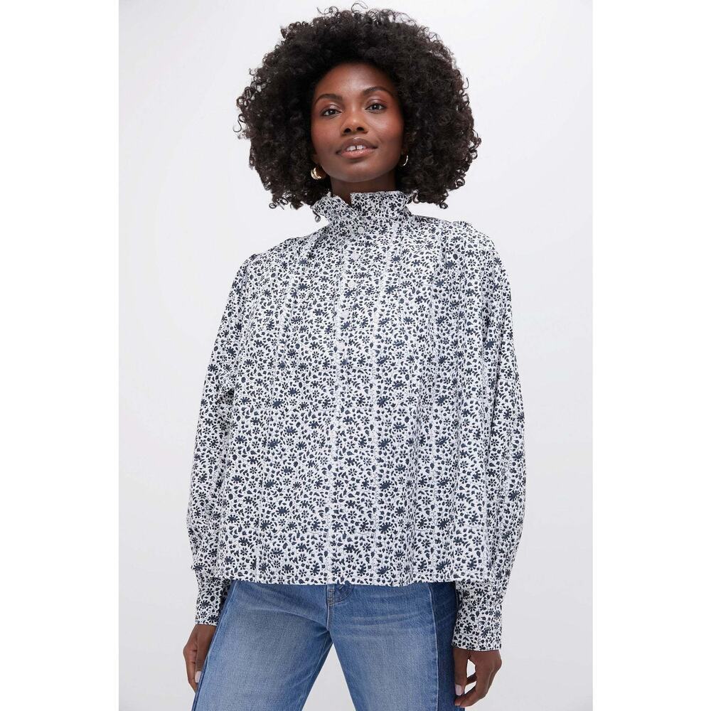 SZ BLOCKPRINTS Navy Ditsy Print Kali Top Size L NWT Retail $108 Tuckernuck